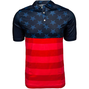 Polo pour homme à imprimé drapeau américain, manches courtes, respirant, tricoté, 100% polyester, haut décontracté pour le golf - Product Image 1