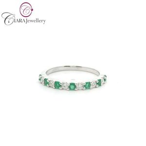 แหวนแต่งงาน18K สีขาว/เหลืองทองเพชรธรรมชาติและมรกตแหวนหมั้นสำหรับผู้หญิงสไตล์อินเทรนด์ - Product Image 1