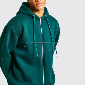 Oem Sudadera personnalisé Vêtements de ville pour hommes haute qualité, sweats à capuche cloutés à fermeture éclair en polaire, surdimensionné, capuche zippée - Product Image 4