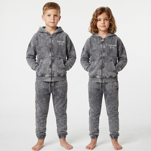Conjunto Deportivo de Dos Piezas para Niños, Color Sólido, Lavado Ácido, Algodón de Alta Calidad, Ropa Casual Unisex - Product Image 4