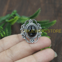 Bague vintage en argent sterling 925 avec pierre précieuse étoile noire, filigrane fait main, cabochon ovale, bague statement, bijoux unisexe, cadeau pour homme