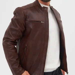 Chaqueta de Moto Econex Sports para Hombre, Corte Ajustado, Cuero PU Marrón Ecológico, Cuello Camisero, Cierre de Cremallera, Manga Regular, Invierno - Product Image 5