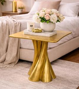 Modern <b>Gold</b> Metal <b>Console</b> <b>Table</b> with Marble Top Contemporary Pedestal Design Living Room Accent Furniture - Product Image 3
