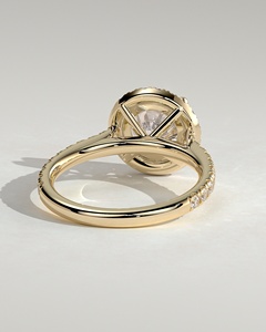 Anillo Solitario de Oro Sólido de 14K con Diamante Cultivado en Laboratorio de Corte Redondo Catedral y Halo, con Banda de Diamantes Engastados en Pavé, Joyería Fina - Product Image 3