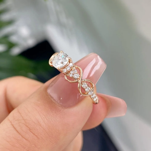 <b>Rose</b> Gold <b>Infinity</b> Diamond Engagement Ring Round Brilliant Cut Pave Setting Prong Solitaire Romantic Women's Fine Jewelry - Product Image 2