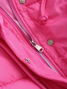 High Quality <b>Pink</b> Hooded Short Puffer <b>Jacket</b> Knot Detail Windproof <b>Waterproof</b> Front Logo Wholesale Casual Winter Coat for Unisex - Product Image 5