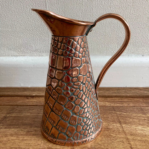 Vintage Copper Pitcher With Textured Stone Pattern Handcrafted Metal <b>Jug</b> For <b>Drinks</b> Party Use Custom In Height - Product Image 1