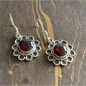 Dainty 925 Sterling Silver <b>Earrings</b> Minimalist Oxidized Red <b>Garnet</b> Dangle Women's Jewelry All Occasions Gift - Product Image 3
