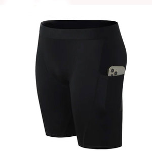 <b>Men</b> Solid Gray <b>Compression</b> <b>Shorts</b> With Side Pockets Quick Dry Sporty Fitness Wear Mid Waist Elastic Waist - Product Image 2