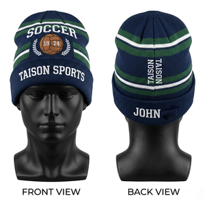 Gorro de Fútbol para Hombre de Punto Acrílico Premium de 320 GSM, Gris, Marrón, Blanco, con Paneles Múltiples, Logotipo Bordado en Jacquard, Puño con Bordado, Gorro de Invierno Personalizado - Product Image 5