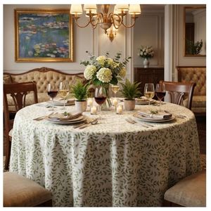 Hot Sale Elegant Floral Printed Cotton <b>Linen</b> 8 Seater <b>Round</b> 220 cms <b>Tablecloth</b> Washable Home Decor Classic Style Plant Pattern - Product Image 1