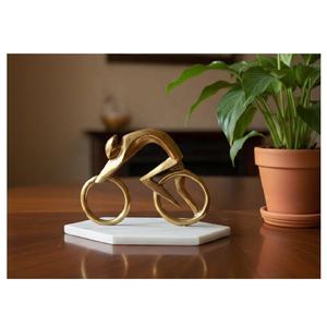 Escultura de Niño en Bicicleta, Base de Mármol, Acabado Dorado, Estilo Cruz Abstracta, Decoración para el Hogar, 20x18cm, Sala de Estar, Pasillo - Product Image 4