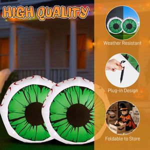 Lot de 2 grandes décorations gonflables d'Halloween de 3 pieds avec yeux lumineux verts pour jardin, ensemble gonflable d'Halloween - Product Image 4
