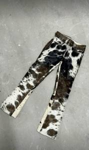 Pantalon en cuir de vachette à poils pour homme, taille haute, style évasé, hiver, décontracté, décoré de fourrure, fermeture boutonnée, laine acrylique épaisse - Product Image 2