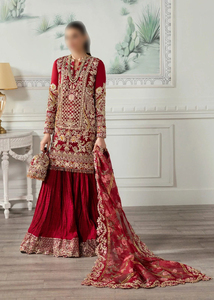 Robe de mariée de luxe pour femmes, 3 pièces, broderie, strass, plissée, bordure en dentelle, sharara, robe fantaisie, organza, chunni - Product Image 3