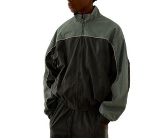 Custom Sweatsuit Manufacturer Embroidery Zip up Jacket Jogger Set Color Block Nylon Sweat Pant Windbreaker Tracksuits for Men's - Product Image 6