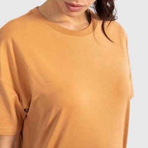 T-shirt décontracté à manches courtes pour femme, col rond, couleur unie, 100% coton jersey respirant, orange - Product Image 4
