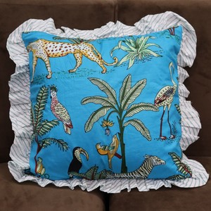 Animal Print Ruffle Cushion Cover Square Bohemian Style Decorative Pillowcase for <b>Home</b> Use Polyester Cotton Mix - Product Image 4