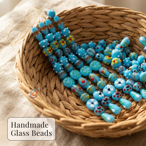 EXCEL EXPORTS Lampwork Glass <b>Beads</b> Turquoise Multi Shape Mixed Sizes Handmade | Craft <b>Beads</b> Jewelry Making DIY Strand 8x1x1 - Product Image 2