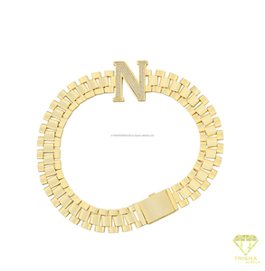 Pendentif lettre N en argent sterling 925 de qualité supérieure avec diamant de laboratoire, collier à maillons de montre en or, bijou audacieux, vente directe en gros - Product Image 4