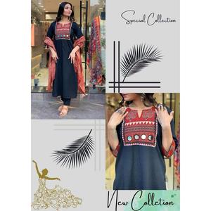 Espejo de muselina negra de diseñador superior e inferior con estilo tradicional elegante Dupatta - Product Image 3