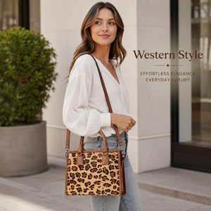 Sac fourre-tout en cuir véritable de vachette à poils, imprimé léopard, fait main, avec poignées structurées et bandoulière amovible, pour usage quotidien - Product Image 2
