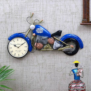Vintage Royal Bullet Motor Bike with Antique <b>Clock</b>, Rustic Iron Metal - Product Image 1