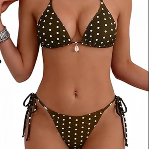 High Demanded Women's Bikini 3 Piece Set in Spandex/Polyester Fabric Halter Neck <b>V</b>-<b>Strings</b> Floral Pattern Beachwear - Product Image 1