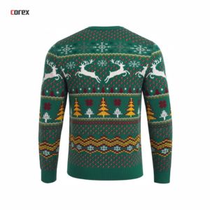 Suéter Navideño Corex Unisex Verde Jacquard de Punto Transpirable 100% Algodón, Cuello Redondo, Jersey de Invierno - Product Image 2