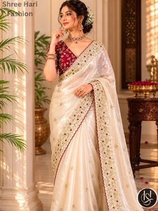Premium Fendy Silk <b>Satin</b> Embroidered <b>Saree</b> with Heavy Sequin Work Wrinkle-Free & Quick-Dry Floor-Length & Matching Blouse - Product Image 2