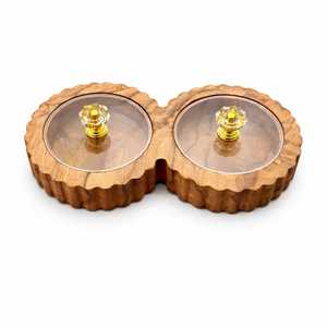 Wholesale Price Handcrafted Spice <b>Box</b> <b>Masala</b> Dabba Acrylic Lid with 2 Round Compartments & Spoon Acacia Wood Spice <b>Box</b> Set - Product Image 5