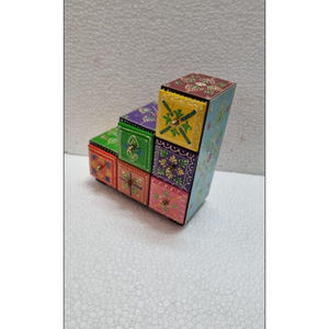 Boîtes de rangement miniatures en bois carrées peintes à la main, ensemble de 6 (art indien traditionnel) - Product Image 1