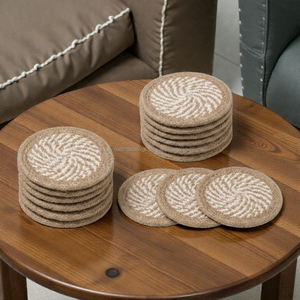 Modern Woven <b>Table</b> <b>Coaster</b> Handmade Eco-Friendly Durable Fabric Drink Pad 5 Inch Country Style Heat Resistant Decorative Mug Mat - Product Image 1