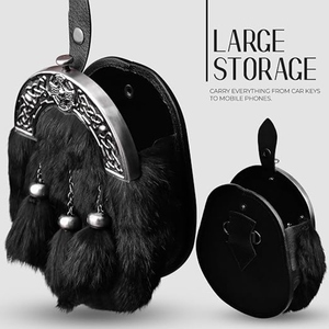 Sac de kilt écossais personnalisé en fourrure avec nœud celtique, accessoires de dos en cuir pour robe Highland SPR-01 - Product Image 1