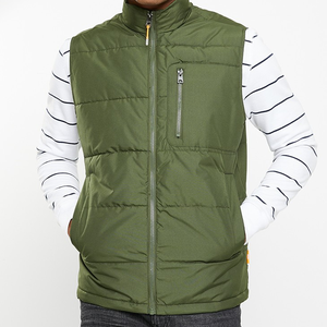 Men's Olive Green Mandarin Collar Reversible Quilted Puffer Vest Zipper Closure Windproof Casual Outerwear Winter - Product Image 3