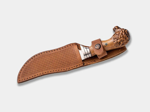 Couteau Bowie à lame fixe de chasse et de camping en plein air, fait main, avec fourreau en cuir, acier Damas, manche en bois, 175 mm, garantie 3 ans - Product Image 4