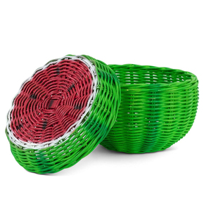 Panier coloré en forme de fraise avec couvercle pour enfants, paniers en rotin tressé, décoration de chambre d'enfant - Product Image 2