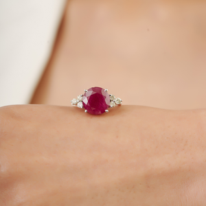 Nuevo y Espectacular Anillo Hecho a Mano de Plata de Ley S925 con Rubí Natural de Corte Redondo de 7.2ct y Diamantes para Mujer, Joyería para Fiestas - Product Image 4