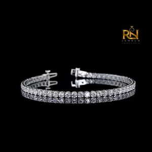 Round Brilliant Cut Lab Grown Diamond Two Row Tennis Bracelet Eternity Link Bracelet 9K 14K 18K <b>Solid</b> <b>Gold</b> Fine Jewelry - Product Image 1