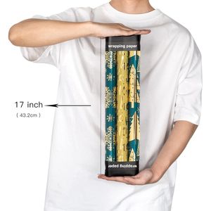 Rotolo di Carta da Regalo Natalizia Mini 43 cm x 305 cm, 3 Diversi Colori Verde Scuro con Glitter Metallizzato - Product Image 2