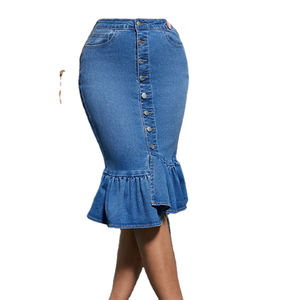 Tendance 2026 HSI Jupe en denim semi-extensible, modèle haut et bas fantaisie, avec ceinture cargo classique et multiples poches, style chic - Product Image 2