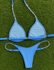 2026 Premium High Quality <b>Rhinestone</b> Argentine Flag <b>Bikini</b> Set Sparkling Crystal Embellished Triangle Top & Thong Swimwear - Product Image 2