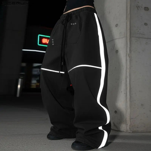 Men Pants Patchwork <b>Drawstring</b> Joggers Wide Leg <b>Trousers</b> Men Streetwear 2026 Pockets Fashion Oversize Long - Product Image 3