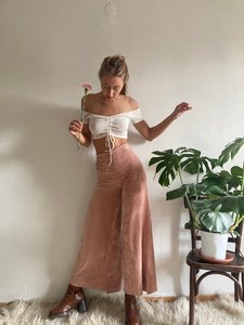 Women's Pink Wide Leg Pants High Waist Elastic Loose Fit Full Length Solid Color Casual Spring Style Knitted Spandex Cotton - Product Image 1