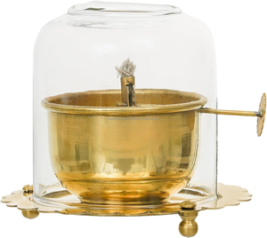 โคมไฟทองเหลืองคุณภาพสูงแบบขายส่ง โคมไฟจโยติแบบดั้งเดิมของอินเดีย สำหรับงานศาสนาและงานเทศกาล พร้อมฝาครอบแก้ว พิมพ์ลายดิจิทัล รับทำโลโก้ตามสั่ง - Product Image 1