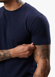 T-shirt de sport bleu marine pour homme, col rond, manches courtes, 100 % coton, respirant, séchage rapide, entraînement en salle de sport, fitness, performance - Product Image 5