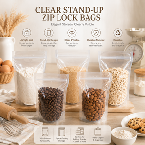 Clear Stand-Up Zipper Bags Resealable Food Grade <b>Plastic</b> <b>Packaging</b> Pouch With Zipper Top For Snacks Storage - Product Image 3