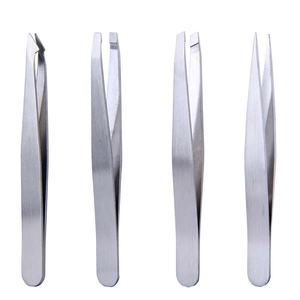 4 Pcs Professional Stainless Steel Eyebrow Tweezers <b>Set</b> Pouch Custom Logo Durable Eco-Friendly Lightweight Reusable <b>Squared</b> Tip - Product Image 2