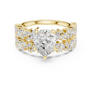 Bague de fiançailles en or jaune avec diamant de laboratoire, pierre centrale taille poire, bande halo multi-pierres, bijoux de mariage de luxe - Product Image 1