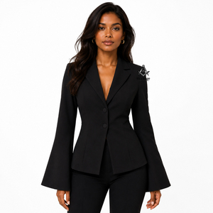 Delta Sigma Sorority Fraternity Elegant Black Blazer Greek Apparel <b>Flare</b> Sleeves <b>Coat</b> Heritage Masonic Regalia Business Wear - Product Image 1